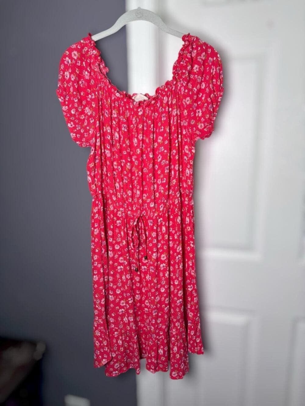 Blu Dahlia Dark Pink Floral Elastic Waist Dress Large